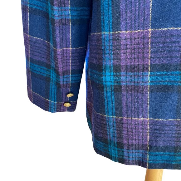 Southern Lady Vintage Oversize Wool Blend Tartan Plaid Blazer Fall Aesthetic-16P - Picture 9 of 12